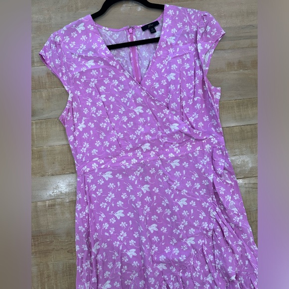 J. Crew purple pink floral faux wrap ruffle mini dress - Picture 3 of 14